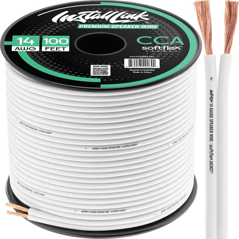 Install Link 14 Gauge Speaker Wire (White) for Car, Home or RV Audio Cable, 100ft, CCA - Image 1